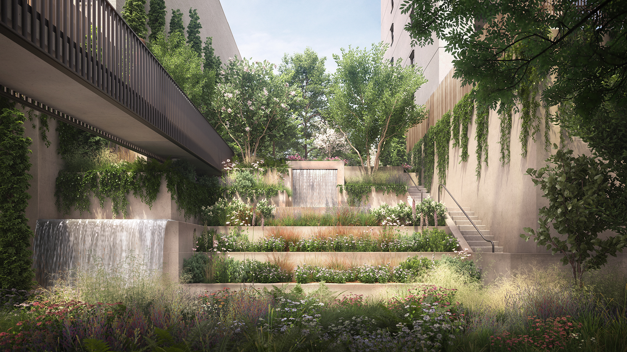 A rendering of a landscaped garden at 323 Bergen Street, Brooklyn.