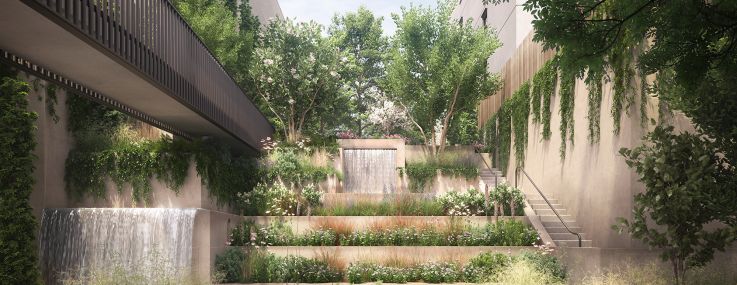 A rendering of a landscaped garden at 323 Bergen Street, Brooklyn.