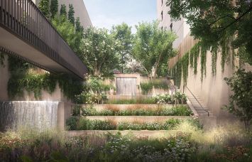 A rendering of a landscaped garden at 323 Bergen Street, Brooklyn.