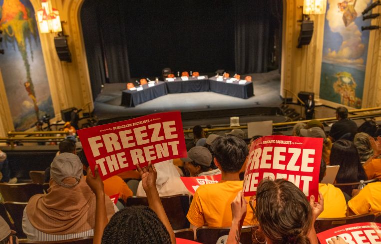 Tenant rights groups attend the final hearing of the New York City Rent Guidelines Board on June 25, 2026.
