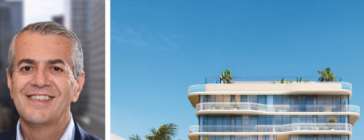 S3 Capital's Robert Schwartz (top) and Joshua Crane, and a rendering of Twenty Nine Indian Creek planned for Miami Beach, Fla.