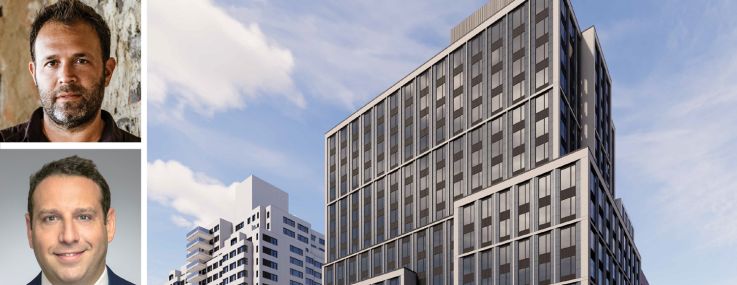 SK Development's Scott Shnay (top), Walker & Dunlop's Aaron Appel (center) and Keith Kurland, and a rendering of 50 Third Avenue.