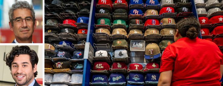 RCS Real Estate Advisors' Spence Mehl (top), JLL's Jesse Wolff (center) and Elijah Mehl, and a display inside a Lids store.