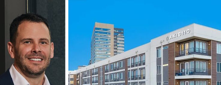 CBRE's Tom Rugg (top) and Tom Traynor, and Axis 110 in Richardson, Texas.