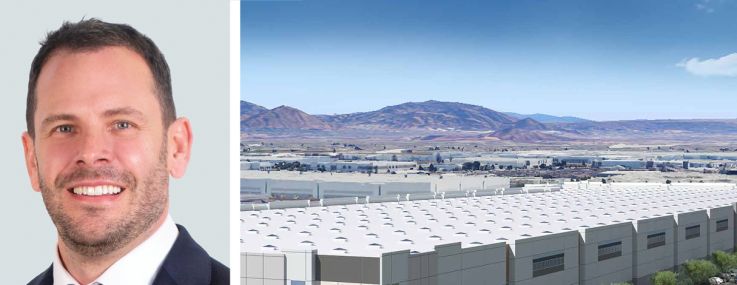 CBRE's Tom Rugg (top) and Tom Traynor, and a rendering of Locust Gateways in Rialto, Calif.