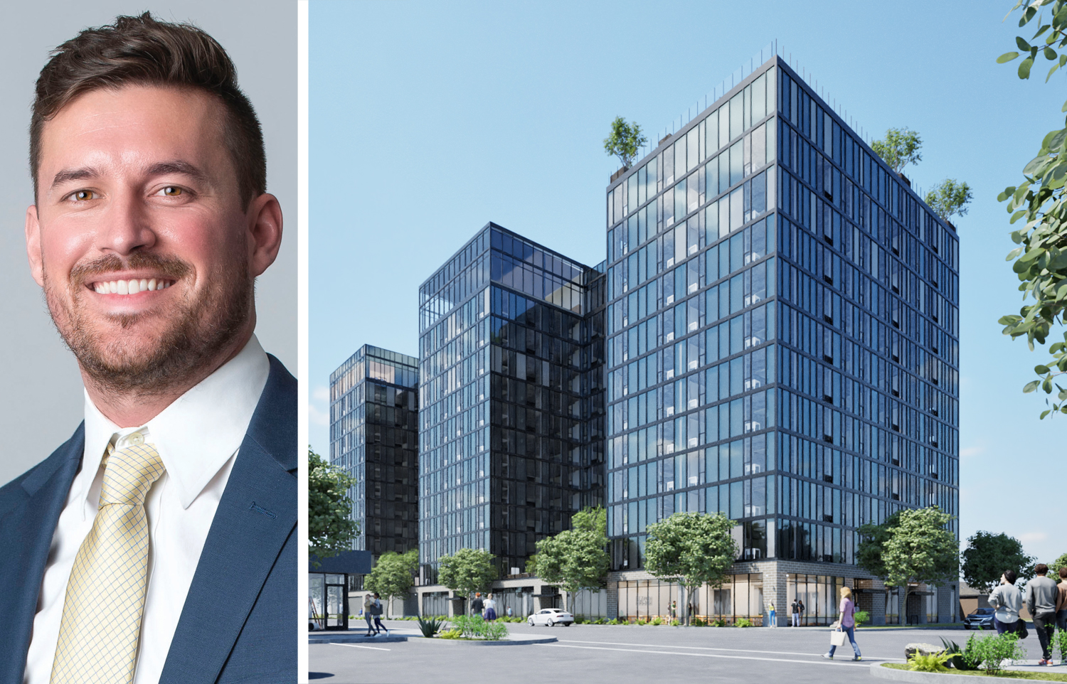 Affinius Capital's Tyler Figley and a rendering of Zev Corvallis planned for Corvallis, Ore.