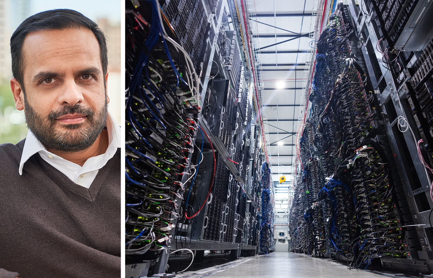 CBRE's Vikram Kohli and servers inside a data center.