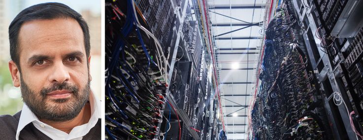 CBRE's Vikram Kohli and servers inside a data center.