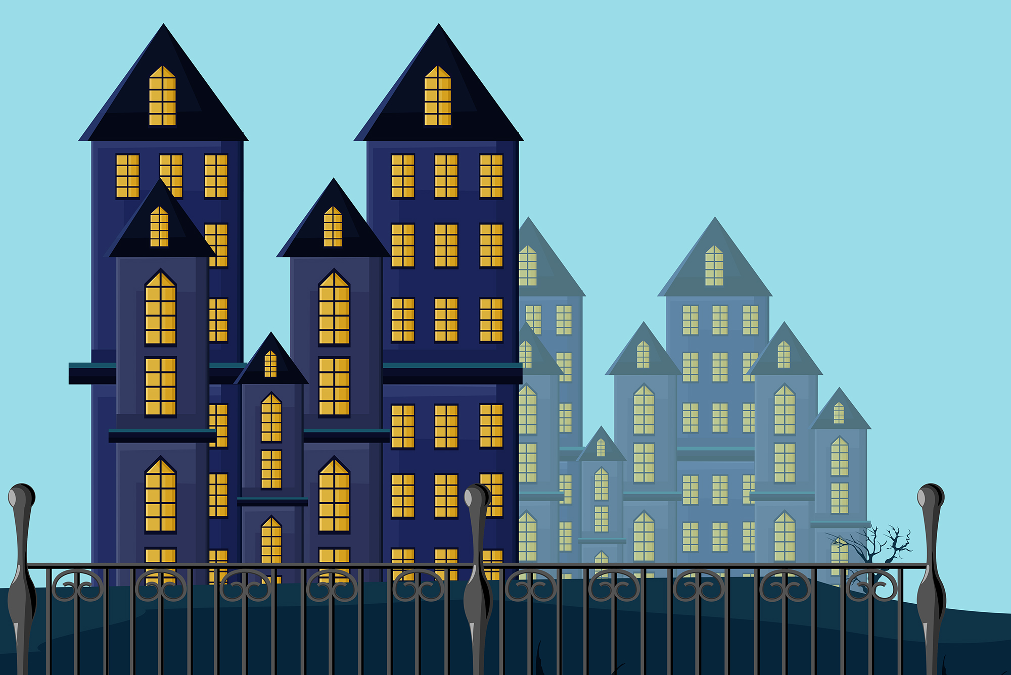 An illustration of semi-transparent homes behind opaque homes.